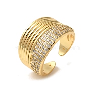 Brass Micro Pave Cubic Zirconia Open Cuff Rings for Women, Long-Lasting Plated, Cadmium Free & Lead Free, Real 18K Gold Plated, Coil, 14mm(RJEW-G325-01E-G)