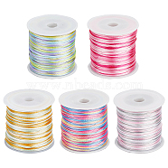 5 Rolls 5 Colors Segment Dyed Nylon Thread Cord, Rattail Satin Cord, for DIY Jewelry Making, Chinese Knot, Mixed Color, 1mm, about 50 yards/roll, 1 roll/color(NWIR-FH0001-04B)