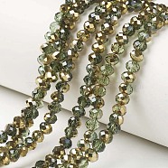 Electroplate Transparent Glass Beads Strands, Half Golden Plated, Faceted, Rondelle, Dark Sea Green, 4x3mm, Hole: 0.4mm, about 113~115pcs/strand, 41~42cm(EGLA-A034-T4mm-O09)
