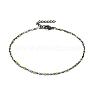 304 Stainless Steel Cable Chain Anklets, with Enamel and Lobster Claw Clasps, Electrophoresis Black, Yellow Green, 230x2mm(AJEW-K030-01EB-13)