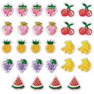 28Pcs Transparent PVC Plastic Cabochons, with Sequin, Strawberry & Grapes & Banana, Colorful, 35x28mm(JX139A)
