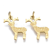 304 Stainless Steel Pendants, with Jump Rings, for Christmas, Christmas Reindeer/Stag, Real 14K Gold Plated, 15.5x12x1mm, Jump Ring: 3.8x0.6mm, 2.6mm inner diameter(STAS-S116-396G)