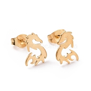 304 Stainless Steel Tiny Dragon Stud Earrings for Men Women, Golden, 11x8mm, Pin: 0.7mm(EJEW-G318-08G)