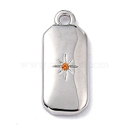 Brass Micro Pave Cubic Zirconia Charms, Long-Lasting Plated, Octagon with Star, Orange Red, 14x6x1.5mm, Hole: 1.2mm(ZIRC-I054-12P-01)