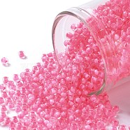 TOHO Round Seed Beads, Japanese Seed Beads, (970) Inside Color Crystal/Neon Pearl Pink Lined, 11/0, 2.2mm, Hole: 0.8mm, about 5555pcs/50g(SEED-XTR11-0970)