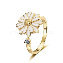 Rotatable Brass Rhinestone Cuff Rings, Flower, White, US Size 8(18.1mm)(PW-WG94E68-02)