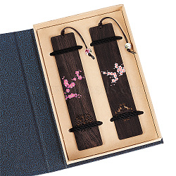 Rectangle Wood Bookmark, Plum Blosssom Pattern Bookmark, with Flip Top Book-shaped Gift Box, Coffee, Bookmark: 225mm, 2pcs(OFST-WH0002-19)