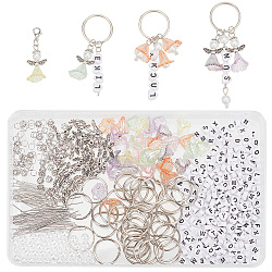 DIY Fairy Keychain Making Kit, Including Iron Split Key Rings, Alloy & Acrylic Beads, Wing & Imitation Pearl & Flower & Letter, Mixed Color, 650Pcs(DIY-AR0003-31A)
