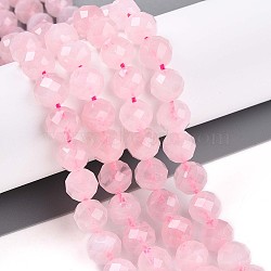 Natural Rose Quartz Beads Strands, Round with Faceted, 7.5~8mm, Hole: 1mm, about 23~26pcs/strand, 7.36~7.72''(18.7~19.6cm)(G-S345-8mm-34)