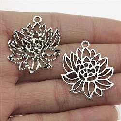 Tibetan Style Alloy Pendants, Flower, Antique Silver, 31x27mm(PW-WGAADCE-01)