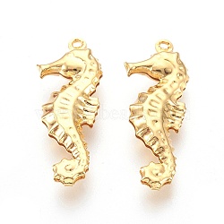 304 Stainless Steel Pendants, Sea Horse, Golden, 26.5x10x4mm, Hole: 1mm(X-STAS-F180-06G)