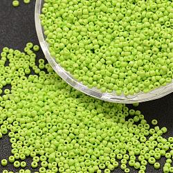 8/0 Glass Seed Beads, Grade A, Round, Opaque Colours, Green Yellow, 2.8~3.2mm, Hole: 1.0mm, about 1500pcs/50g(X-SEED-J014-F8-44)