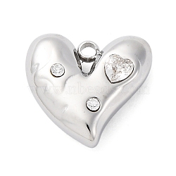 304 Stainless Steel Rhinestone Pendants, Heart Charms, Stainless Steel Color, 13x13.5x5mm, Hole: 1.5mm(STAS-S163-37P)