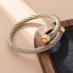 304 Stainless Steel Torque Bangles for Women, Ion Plating(IP), Golden & Stainless Steel Color, 3/4 inch(2.05cm), Inner Diameter: 2-1/4 inch(5.55x5.6cm)(BJEW-P310-12GP)