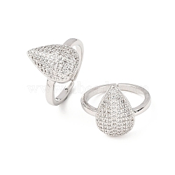 Rack Plating Brass Micro Pave Cubic Zirconia Cuff Rings, Teardrop Open Ring for Women, Cadmium Free & Lead Free, Long-Lasting Plated, Platinum, Inner Diameter: 17.2mm(RJEW-M168-01P-1)