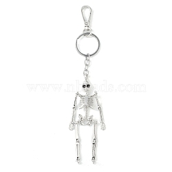 Alloy Pendant Keychain, with Alloy Findings and Lobster Claw Clasps, Skeleton, Platinum, 13cm(SKUL-PW0002-057P)