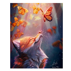 DIY Fox Pattern Diamond Painting Kits, with Resin Rhinestones, Diamond Sticky Pen, Tray Plate and Glue Clay, Red, 400x300mm(WG86339-01)