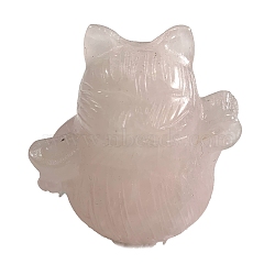 Natural Rose Quartz Carved Healing Lucky Cat Figurines, Reiki Energy Stone Display Decorations, 60x50x60mm(PW-WG20972-06)