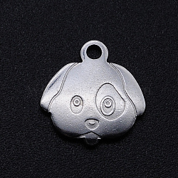 201 Stainless Steel Puppy Charms, Dog Head, Stainless Steel Color, 13.5x13x1.5mm, Hole: 1.6mm(STAS-S105-T836)