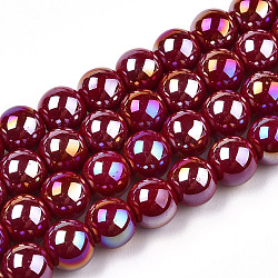 Electroplate Opaque Glass Beads Strands, AB Color Plated, Round, Dark Red, 8~8.5mm, Hole: 1.5mm, about 51~53pcs/strand, 14.96 inch~15.55 inch(38~39.7cm)(GLAA-T032-P8mm-AB05)