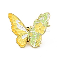 Flower Butterfly Enamel Pin, Gold Plated Alloy Badge for Backpack Clothes, Yellow, 25x30x1.5mm(JEWB-J005-07G-G)