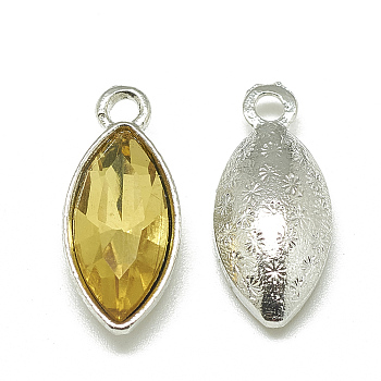 Alloy Glass Pendants, Faceted, Horse Eye, Platinum, Gold, 20x9x5mm, Hole: 1.5mm