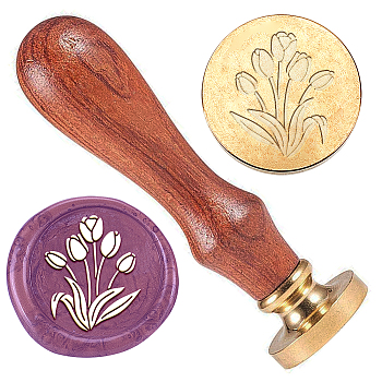 Wax Seal Stamp Set, Golden Tone Sealing Wax Stamp Solid Brass Head, with Retro Wooden Handle, for Envelopes Invitations, Gift Card, Flower, 83x22mm