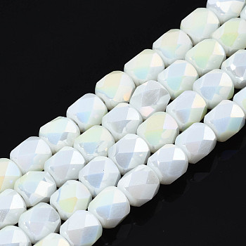 Electroplate Glass Beads Strands, AB Color Plated, Faceted, Column, Creamy White, 5.5x5mm, Hole: 1.2mm, about 99pcs/strand, 21.85 inch(55.5cm)