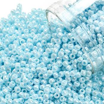 TOHO Round Seed Beads, Japanese Seed Beads, (124) Opaque Luster Pale Blue, 11/0, 2.2mm, Hole: 0.8mm, about 1103pcs/10g