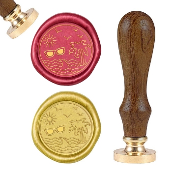 DIY Wood Wax Seal Stamp, Ocean Themed Pattern, 83x22mm, Head: 7.5mm, Stamps: 25x14.5mm