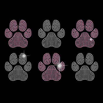 Cat's Paw Print Glass Hotfix Rhinestone, Iron on Appliques, Costume Accessories, for Clothes, Bags, Pants, Pink, 297x210mm