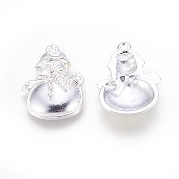 Alloy Pendants, Cadmium Free & Lead Free, Christmas Snowman, Silver Color Plated, 25.5x17.5x3.5mm, hole: 2mm
