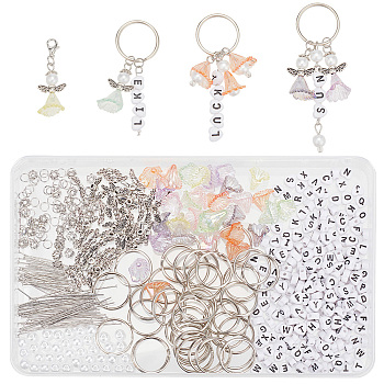 DIY Fairy Keychain Making Kit, Including Iron Split Key Rings, Alloy & Acrylic Beads, Wing & Imitation Pearl & Flower & Letter, Mixed Color, 650Pcs