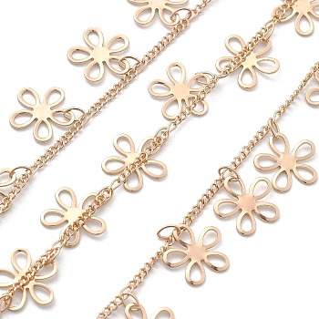 Handmade Brass Flower Chains, for Necklaces Bracelets Making, Long-Lasting Plated, Soldered, with Spool, Light Gold, 2x1.5x0.4mm, about 16.40 Feet(5m)/Roll