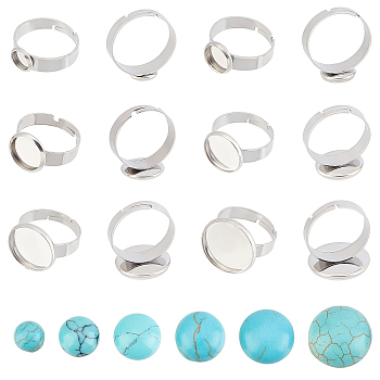 DIY Synthetic Turquoise Adjustable Ring Making Kit, Including 304 Stainless Steel Pad Ring Setting, Synthetic Turquoise Cabochons, Cabochons: 24pcs/box