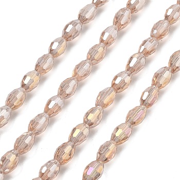 Transparent Electroplate Glass Beads Strands, Faceted, Oval, PeachPuff, 8.5x5.5mm, Hole: 1.2mm, about 70pcs/strand, 20.87~23.23''(53~59cm)