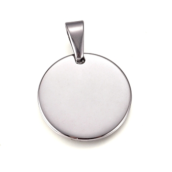 304 Stainless Steel Pendants, Stamping Blank Tag, Flat Round, Stainless Steel Color, 25x1.5mm, Hole: 10x4.5mm