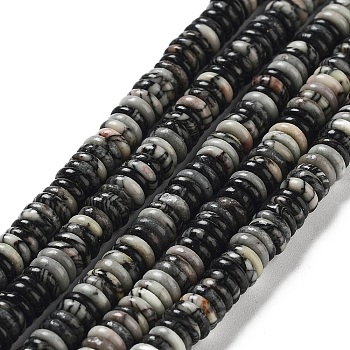 Natural Black Netstone Beads Strands, Rondelle, 6~6.5x2~2.5mm, Hole: 1.2mm, about 156~158pcs/strand, 15.12~15.20 inch(38.4~38.6cm)