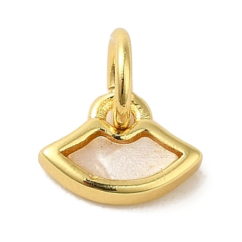 Brass Pendants, with Shell, Real 18K Gold Plated, Fan, 6x7.5x1.6mm, Hole: 3.2mm