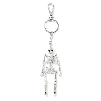 Alloy Pendant Keychain, with Alloy Findings and Lobster Claw Clasps, Skeleton, Platinum, 13cm