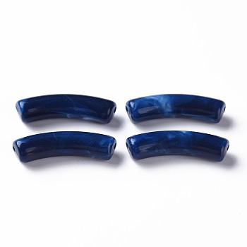Two Tone Acrylic Beads, Imitation Gemstone, Curved Tube, Prussian Blue, 31x9.5x7.5mm, Hole: 1.8mm