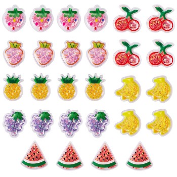 28Pcs Transparent PVC Plastic Cabochons, with Sequin, Strawberry & Grapes & Banana, Colorful, 35x28mm