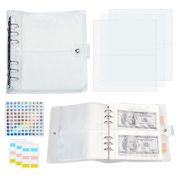 Cash Savings Budget Planner Book Binder Making Kit, Including 1 Book PVC Loose Leaf Pocket Binder Books, Self Adhesive Digital Label Sticker, Paper Stickers, Mixed Color, 196x190x23mm, Inner Diameter: 130x90mm, 25 sheets/book