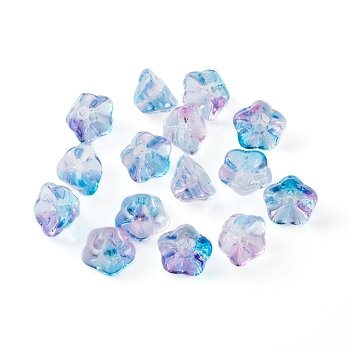 Electroplate Glass Beads, Trumpet Flower, Deep Sky Blue, 8.5x8x5.5mm, Hole: 1mm