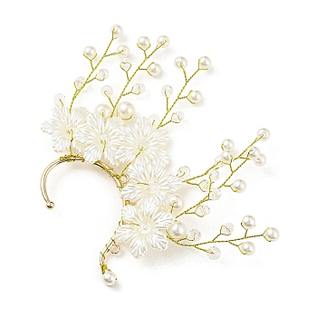 Alloy Cuff Earrings, ABS Imitation Pearl Flower Climber Wrap Around Earring for Women, Golden, 140x101x7mm