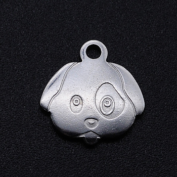 201 Stainless Steel Puppy Charms, Dog Head, Stainless Steel Color, 13.5x13x1.5mm, Hole: 1.6mm