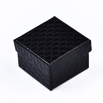 Cardboard Jewelry Boxes, for Ring, Earring, Necklace, with Sponge Inside, Square, Black, 5~5.1x5~5.1x3.3~3.4cm