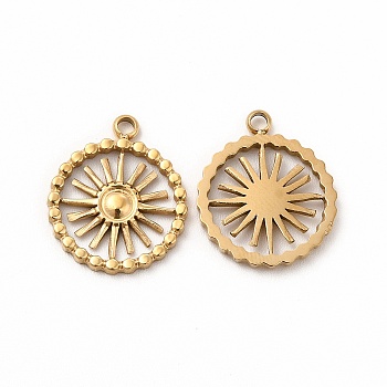 304 Stainless Steel Pendants, With Jump Ring, Sun, Real 14K Gold Plated, 15x13x1.5mm, Hole: 1.5mm