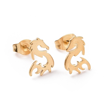 304 Stainless Steel Tiny Dragon Stud Earrings for Men Women, Golden, 11x8mm, Pin: 0.7mm