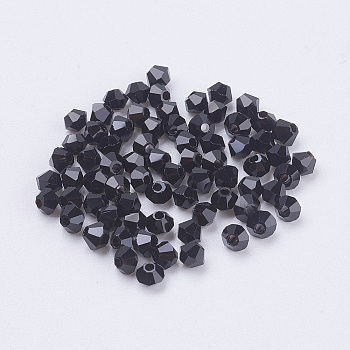 Imitation Austrian Crystal Beads, Grade AAA, Faceted, Bicone, Black, 3x3mm, Hole: 0.7~0.9mm
